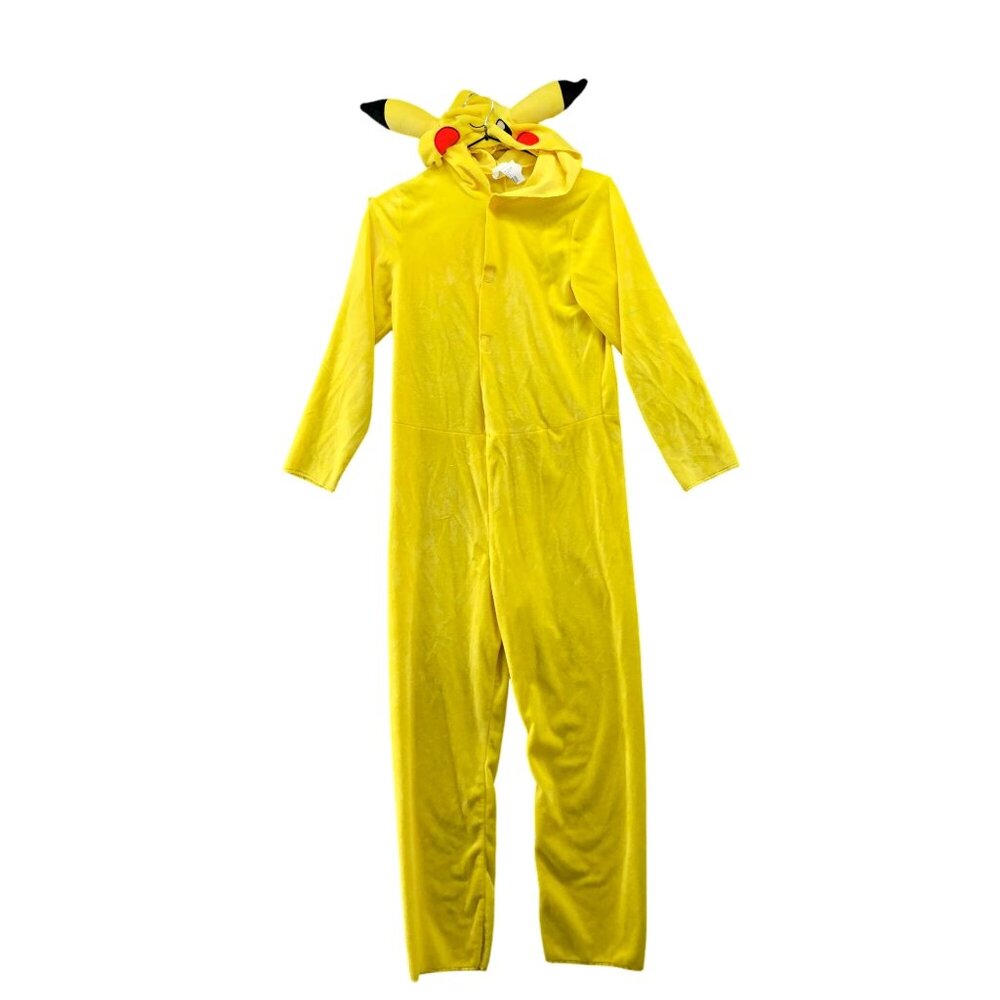 Pokemon Kids L 10-12 Pikachu Costume Jumpsuit Fleece Hooded Halloween